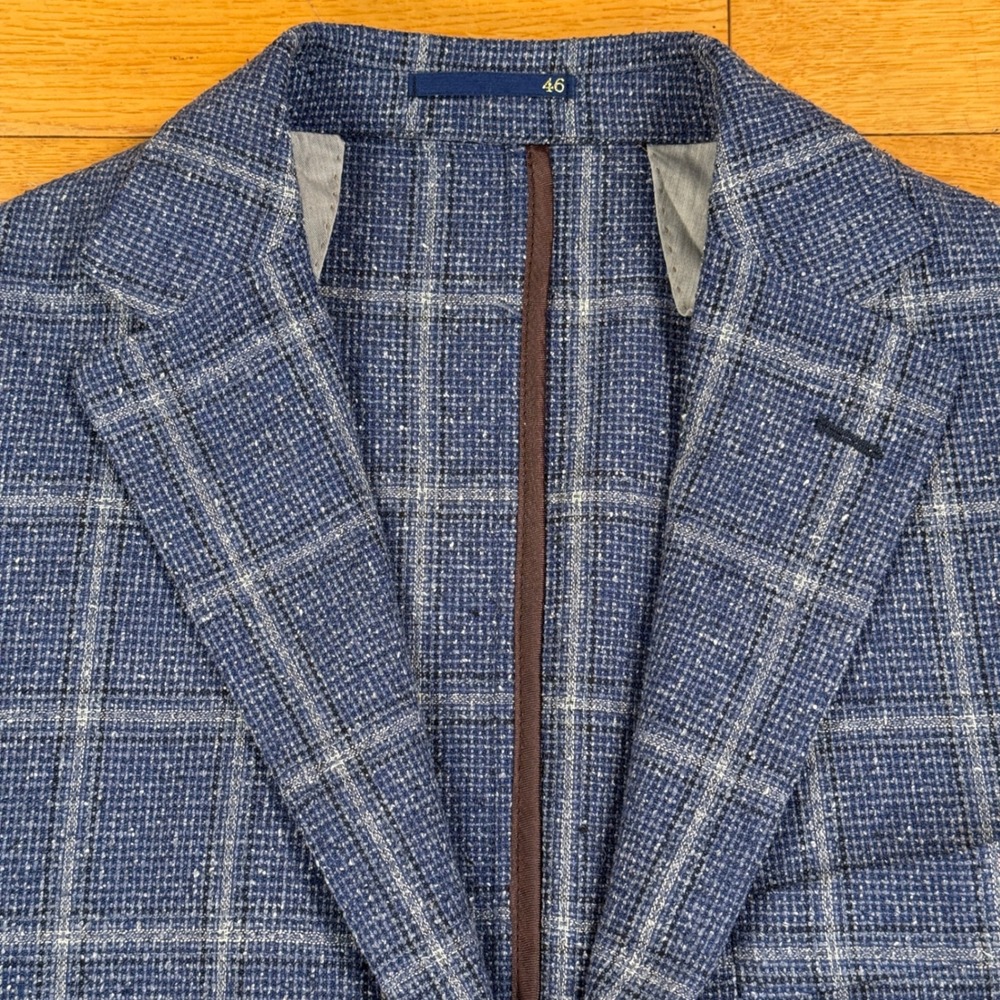 Paul Taylor Italy Blue Windowpane Silk Virgin Wool Sport Coat Blazer Mens 46 IT - Picture 2 of 13
